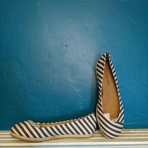Navy & Cream Stripped Canvas Flats